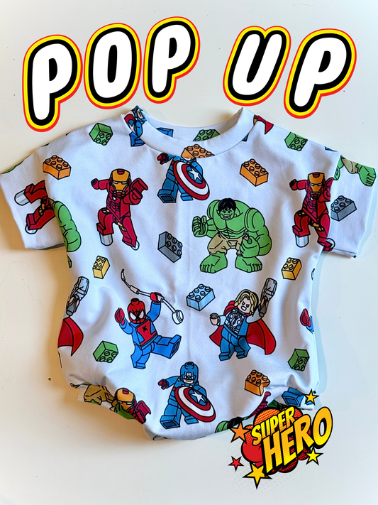 Superhero Blocks Tee Romper
